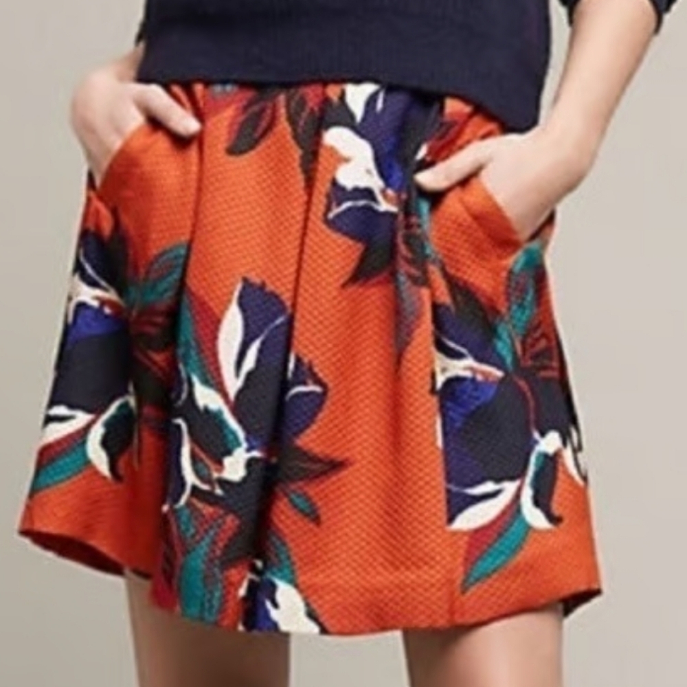 Maeve Maira floral skater skirt from Anthropologie in an orange/rust hue Size 4